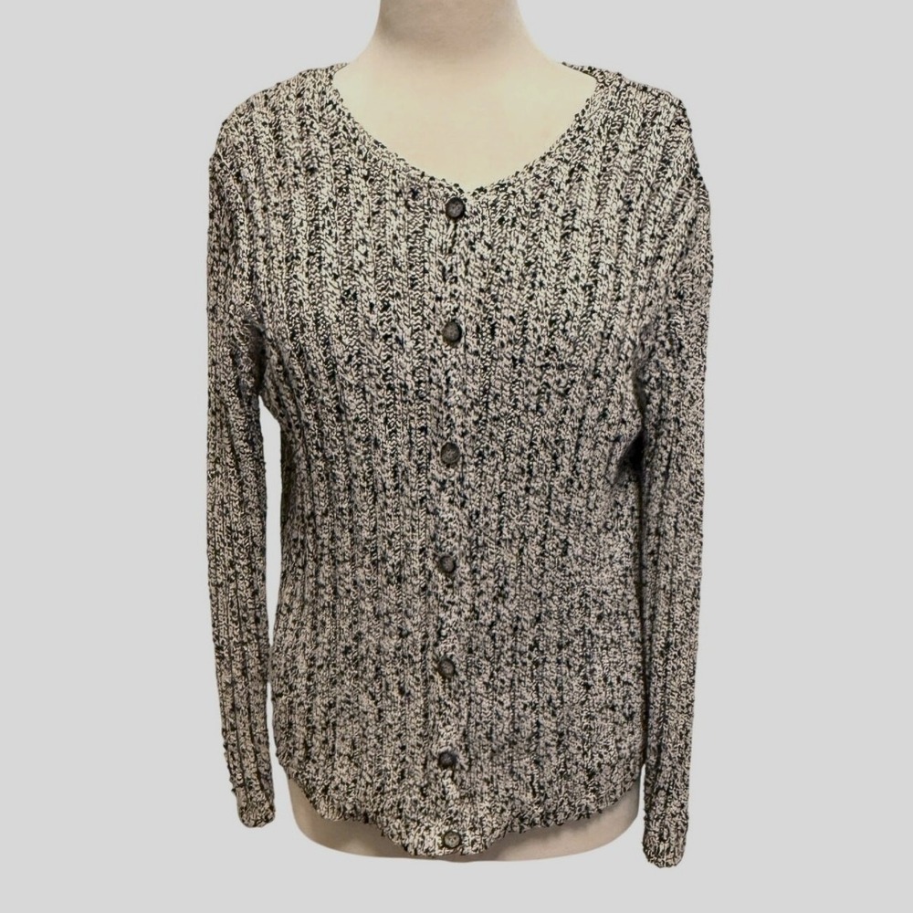 Talbots Sweater Size M Silk Blend Cardigan Button Front Ribbed Speckled Knit